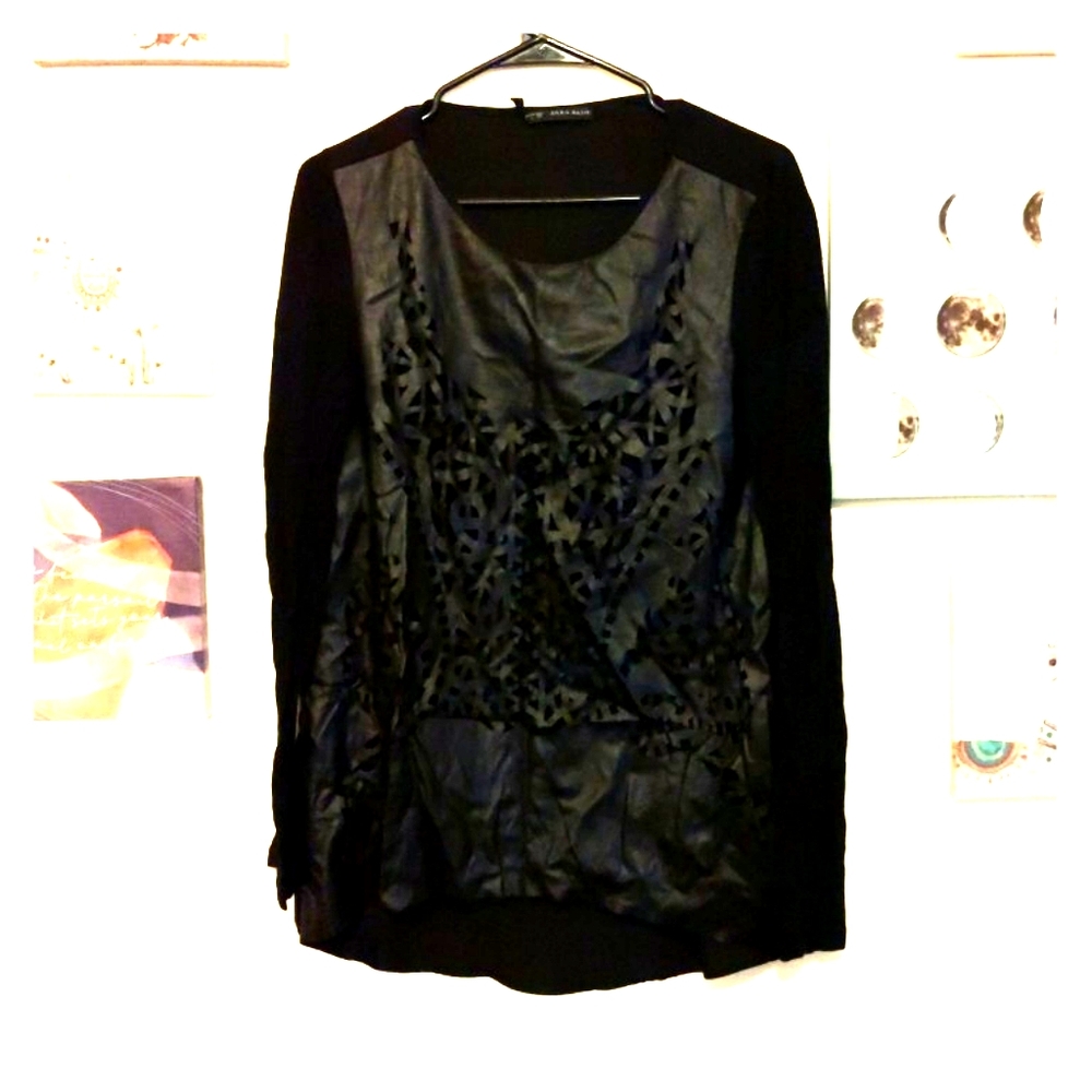 Zara leather cut out blouse